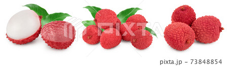 lychee fruit isolated on white background with clipping path and full depth of field. Set or collection 73848854