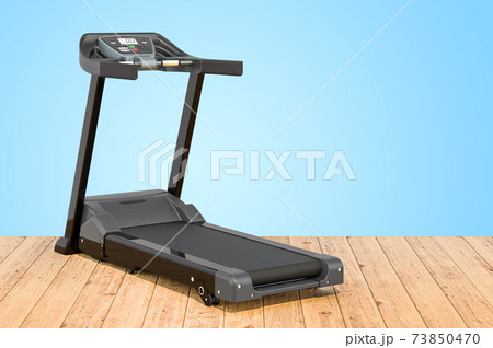Treadmill on the wooden planks, 3D rendering Treadmill on the wooden planks, 3D rendering 73850470
