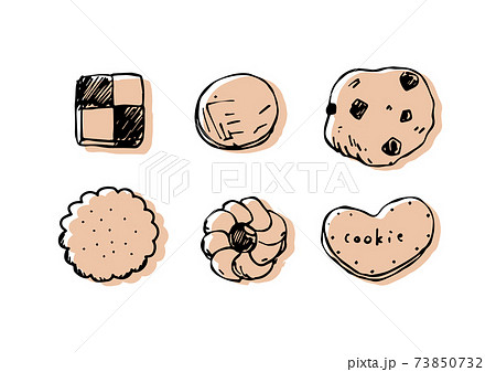 色々なクッキーの手描きイラストのイラスト素材