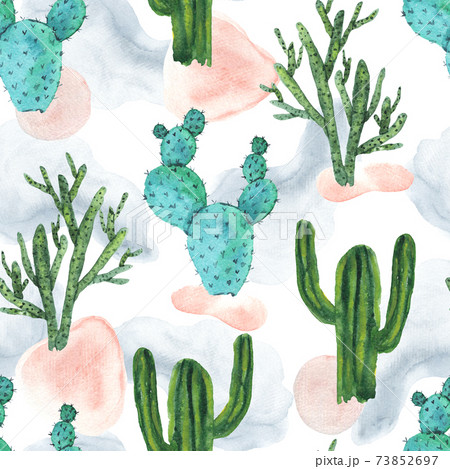 Cute pattern with bright watercolor cactus 73852697