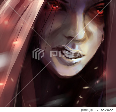Woman angry face in hood illustration. Woman angry face in hood illustration. 73852822