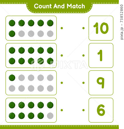 Count and match, count the number of Watermelon and match with right numbers. Educational children game, printable worksheet, vector illustration Count and match, count the number of Watermelon and match with right numbers. Educational children game, printable worksheet, vector illustration 73852860