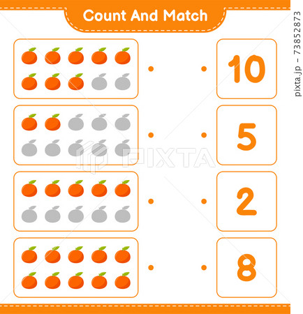 Count and match, count the number of Tangerin and match with right numbers. Educational children game, printable worksheet, vector illustration Count and match, count the number of Tangerin and match with right numbers. Educational children game, printable worksheet, vector illustration 73852873