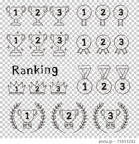 ランキング　トロフィー・メダルの手描き線画イラストセット 73853281