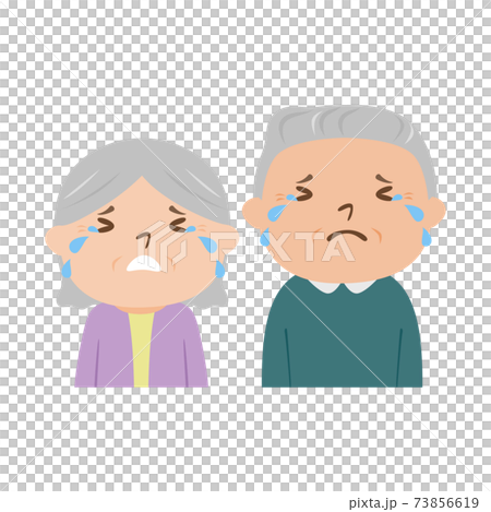 老夫婦のイラスト。悲しくて泣いてるシニアの男性と女性。 73856619
