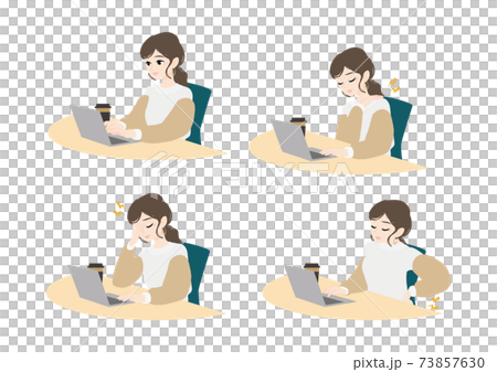 パソコン仕事に伴う疲れや痛みの女性イラスト 73857630