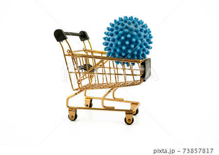Virus molecule on a shopping cart over a white Virus molecule on a shopping cart over a white 73857817