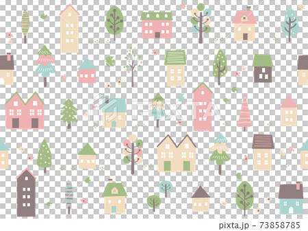 北欧風 手書き春の街と木のパターン 北欧風 手書き春の街と木のパターン 73858785