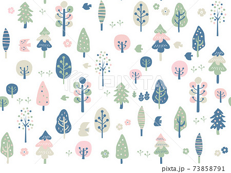北欧風 手書き春の木のパターンのイラスト素材