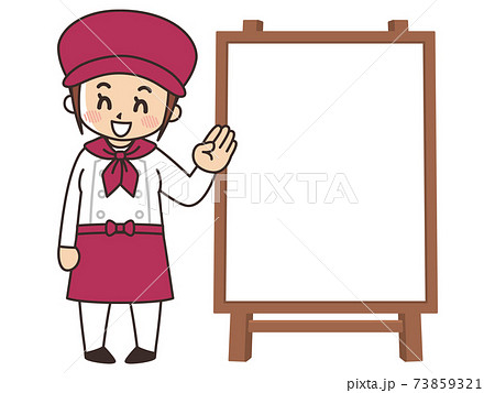 パティシエの女性と店頭看板 73859321