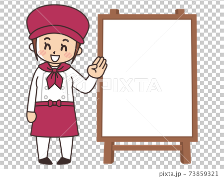 パティシエの女性と店頭看板のイラスト素材
