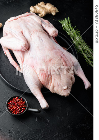 Raw wild mallard ducks meat on black background 73860645