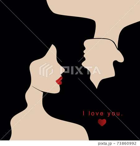 Vector valentine's day card, story or poster, abstract man and female shapes and silhouette. Contemporary art. Abstract couple in love. Postcard with inscriptions - i love you 73860992
