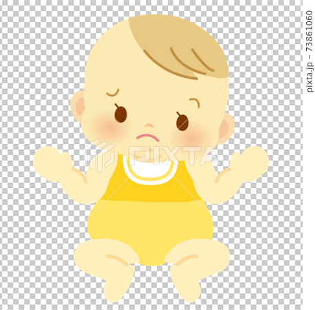 Baby with a troubled expression in baby clothes_Baby full body illustration 109 73861060
