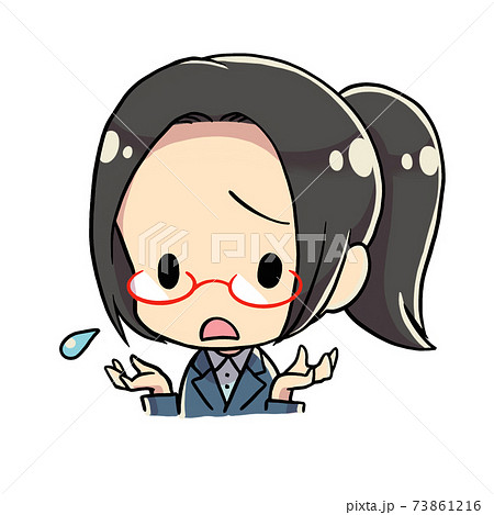 困っているメガネの先生 デフォルメキャラ 汗のイラスト素材