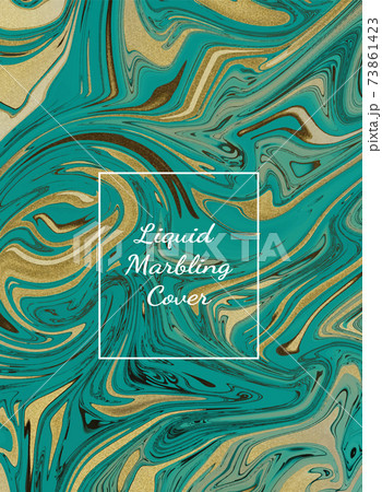 liquid Turquoise marble abstract vector artwork background with gold line texture 73861423
