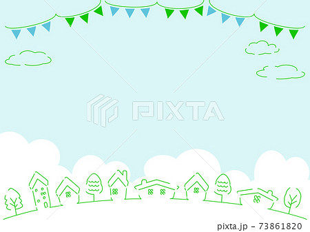 シンプルな線の街並みイラスト 風景のイラスト素材