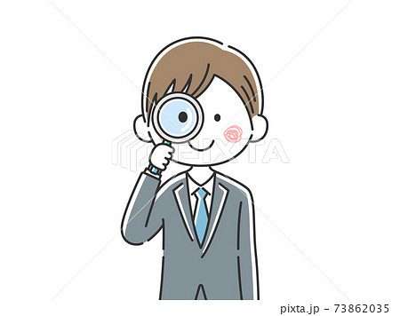 虫眼鏡を使う日本人ビジネスマンのイラスト 73862035