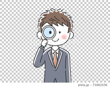 Illustration of a Japanese businessman using a magnifying glass 73862036