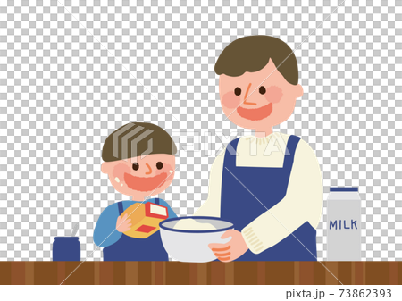 ホワイトデー　手作りする父と子イラスト 73862393