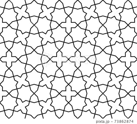 Seamless arabic geometric ornament in black and white. Seamless arabic geometric ornament in black and white. 73862874