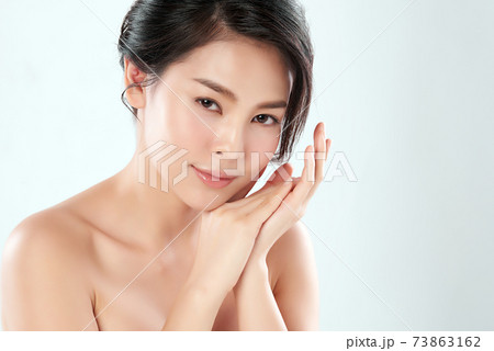 Beautiful young asian woman with clean fresh skin on white background, Face care, Facial treatment, 73863162