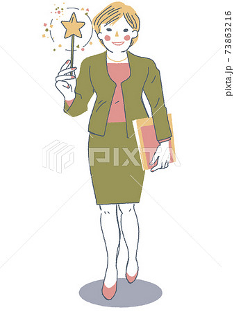 スーツ姿の手に魔法の杖を持った女性女性 イラスト のイラスト素材