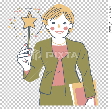 スーツ姿の手に魔法の杖を持った女性女性 イラスト	 スーツ姿の手に魔法の杖を持った女性女性 イラスト	 73863218