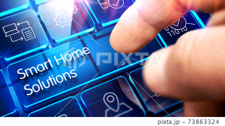 Smart Home Solutions - Text on the Blue Keyboard Transparent Key. 3D. 73863324
