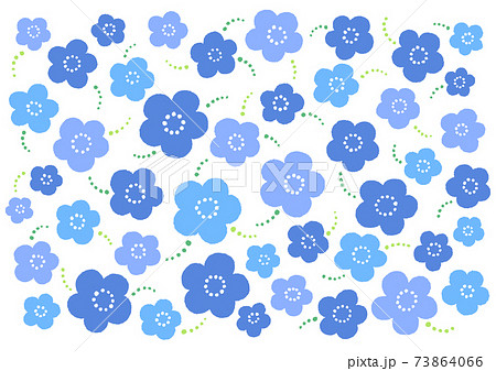 青系のかわいい花柄パターンのイラスト素材