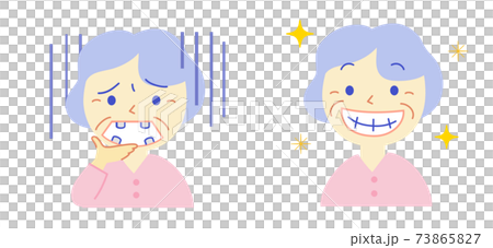 歯がない高齢者ガタガタの歯並び :歯科イラスト 73865827
