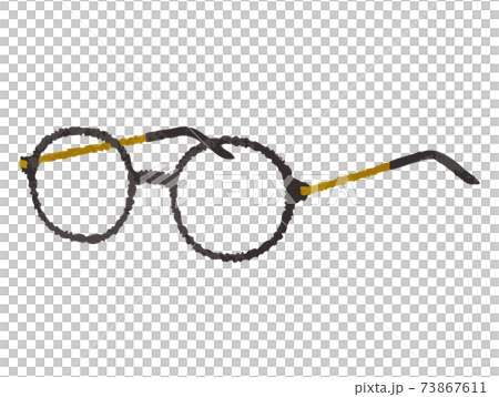 Watercolor style, open and fashionable round black glasses 73867611