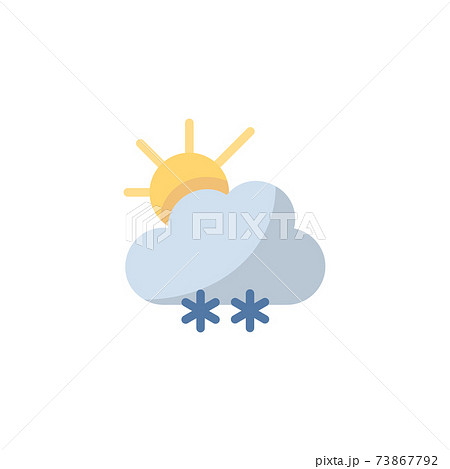 Snow, cloud and sun. Flat icon. Isolated weather vector illustration 73867792