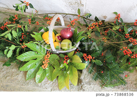 Vegetable in basket, Autumn harvest decoration. 73868536