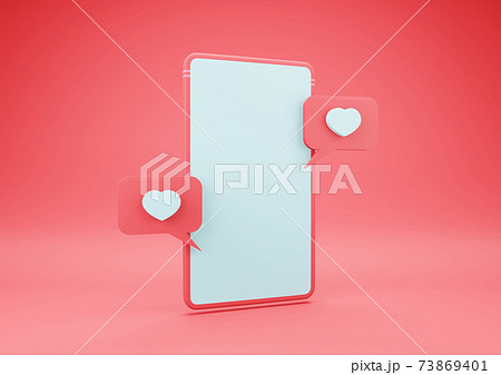 3D Rendering Smartphone with Like Heart Icon on Blank Screen. 3D Rendering Smartphone with Like Heart Icon on Blank Screen. 73869401
