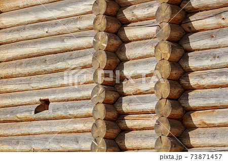 Wall with log house in the house as a background 73871457