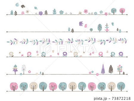 水彩 北欧風 手書き春のライン 木のイラスト素材