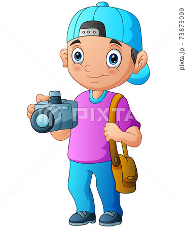 Cartoon Photographer Boy Holding A Cameraのイラスト素材