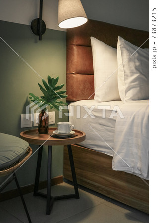 White pillows, duvet and duvet case on a bed White pillows, duvet and duvet case on a bed 73873215