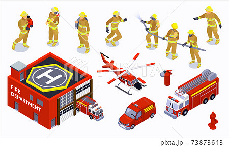 Firefighter Isometric Color Set Firefighter Isometric Color Set 73873643