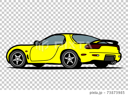 国産絶版スポーツカー リアビュー 黄色系 自動車イラストのイラスト素材