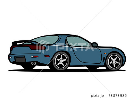 国産絶版スポーツカー リアビュー 青色系 自動車イラストのイラスト素材