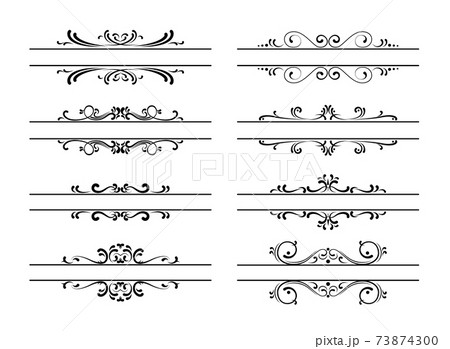 Set of ornamental filigree flourishes and thin dividers on white background Set of ornamental filigree flourishes and thin dividers on white background 73874300