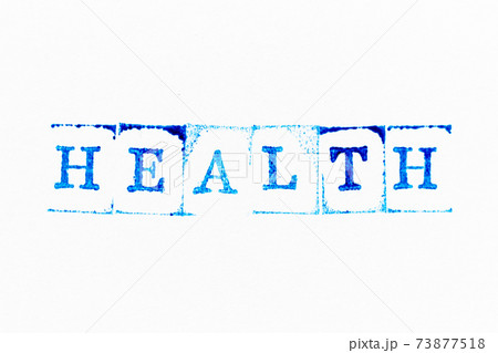 Blue color health word ink rubber stamp on white paper background 73877518