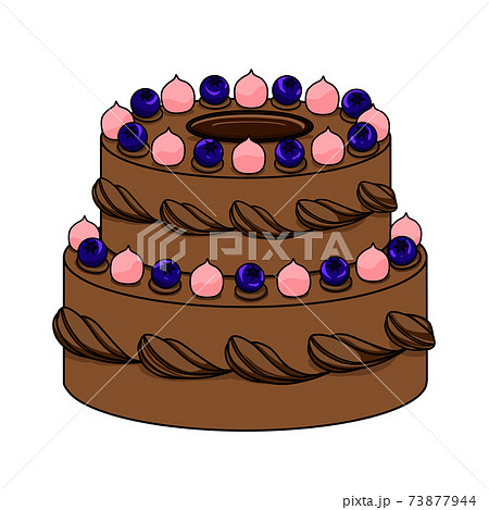 二段のチョコレートのホールケーキのイラスト素材