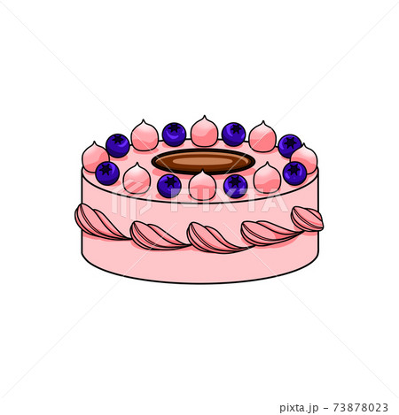 ピンク色のホールケーキのイラスト素材