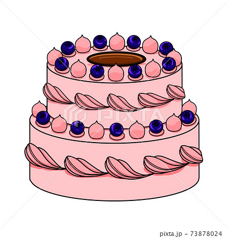 ピンク色の二段のホールケーキのイラスト素材