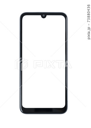 Front view of a new modern generic frameless smartphone mockup with blank white screen isolated on a white background (high details). Front view of a new modern generic frameless smartphone mockup with blank white screen isolated on a white background (high details). 73880436