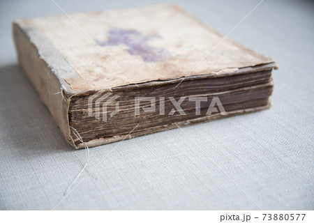 A very old close-up book. Details of the 18th century Bible. 73880577