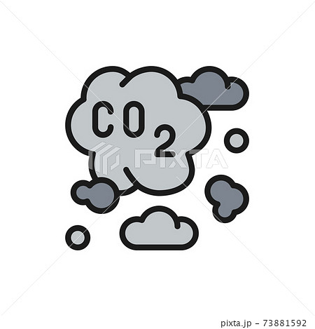 Air pollution, industrial smog, co2 emissions flat color line icon. 73881592